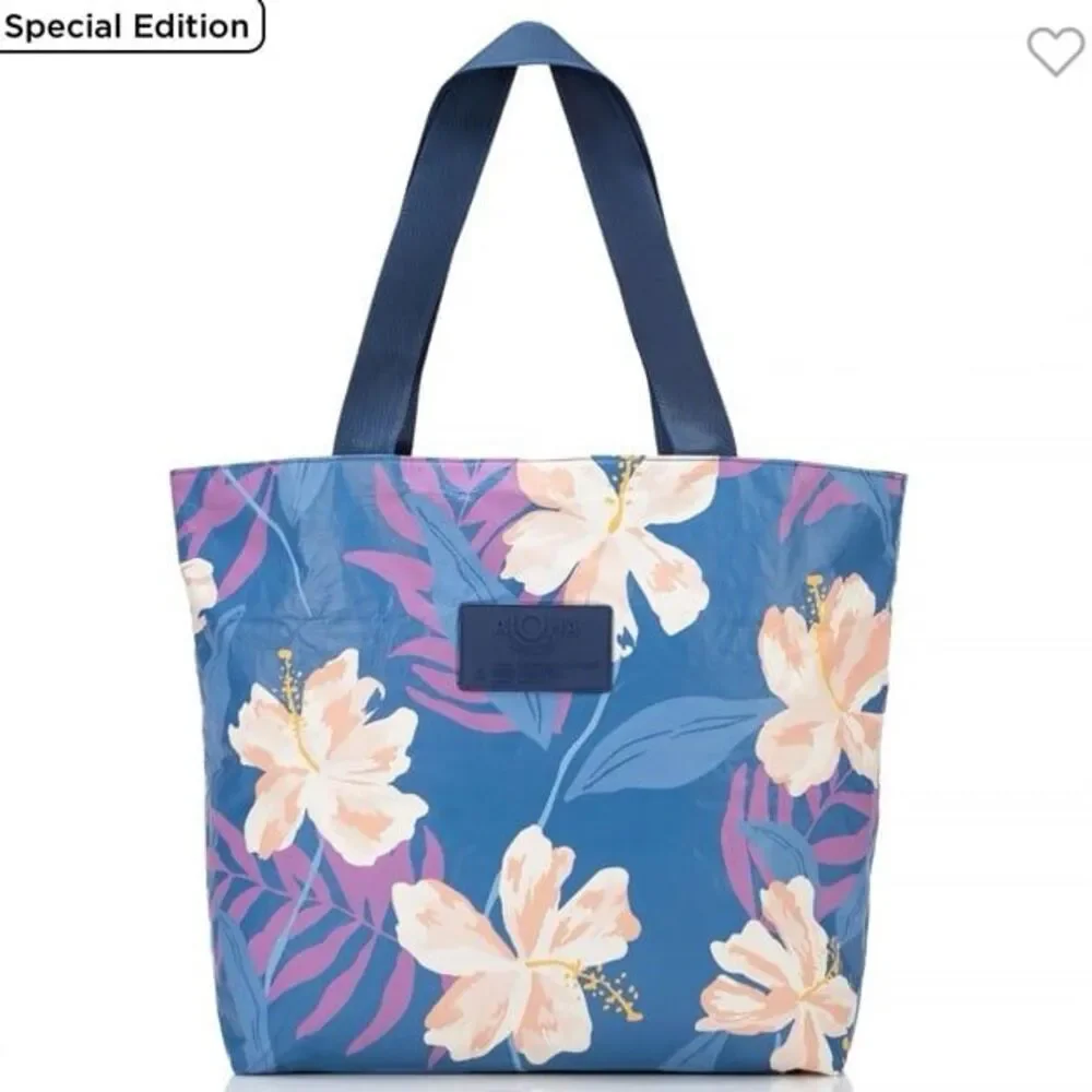 Aloha Collection Day Tripper Tote Bag Adrift Serene Hibiscus Floral Print Blue